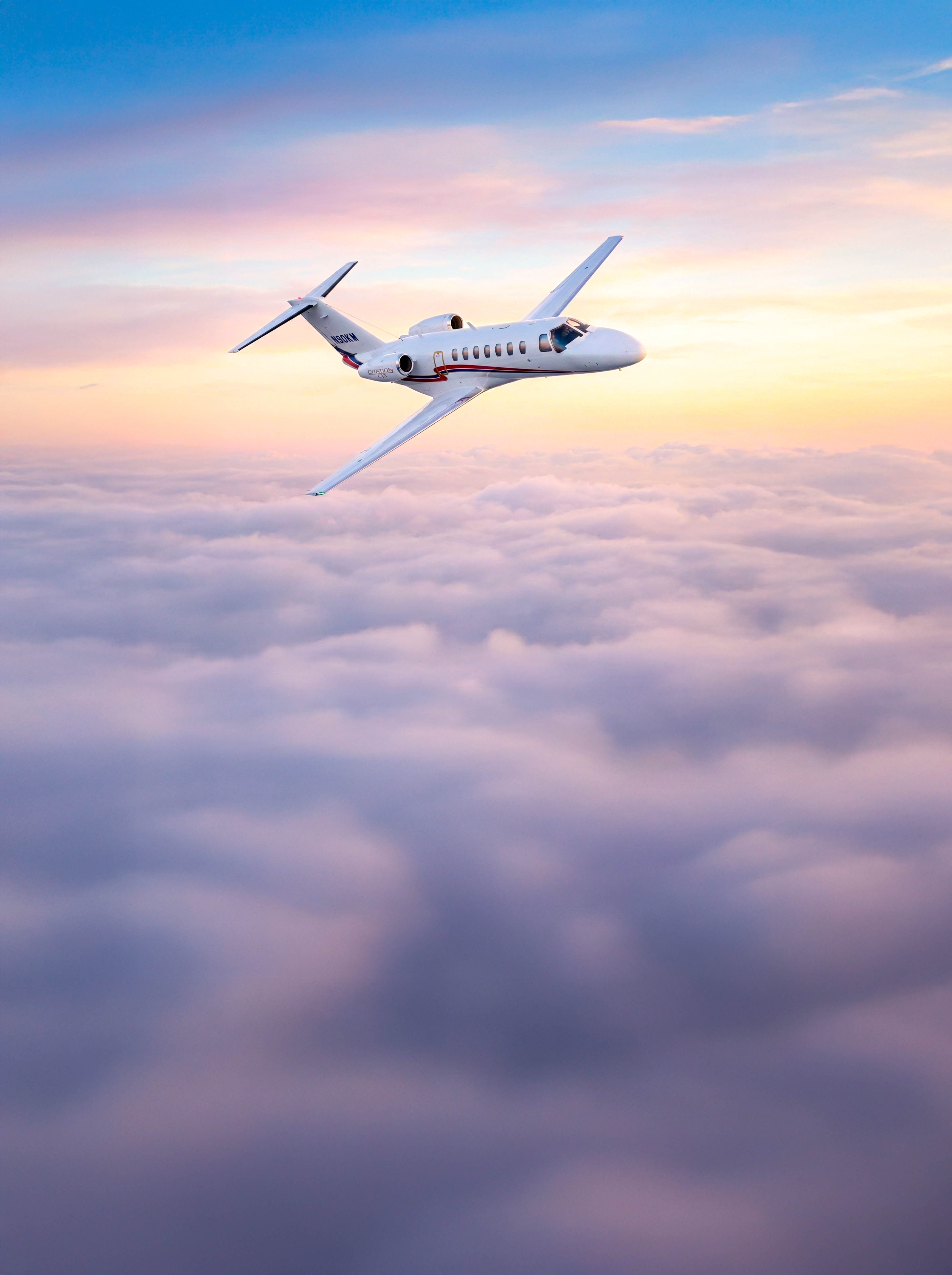 Luxury private jet at sunset